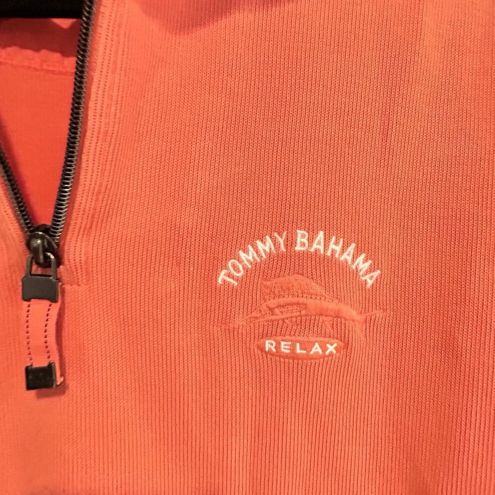 Tommy Bahama Relax Pullover Classic Preppy Mens Medium 1/4 Zip Orange - Picture 3 of 10